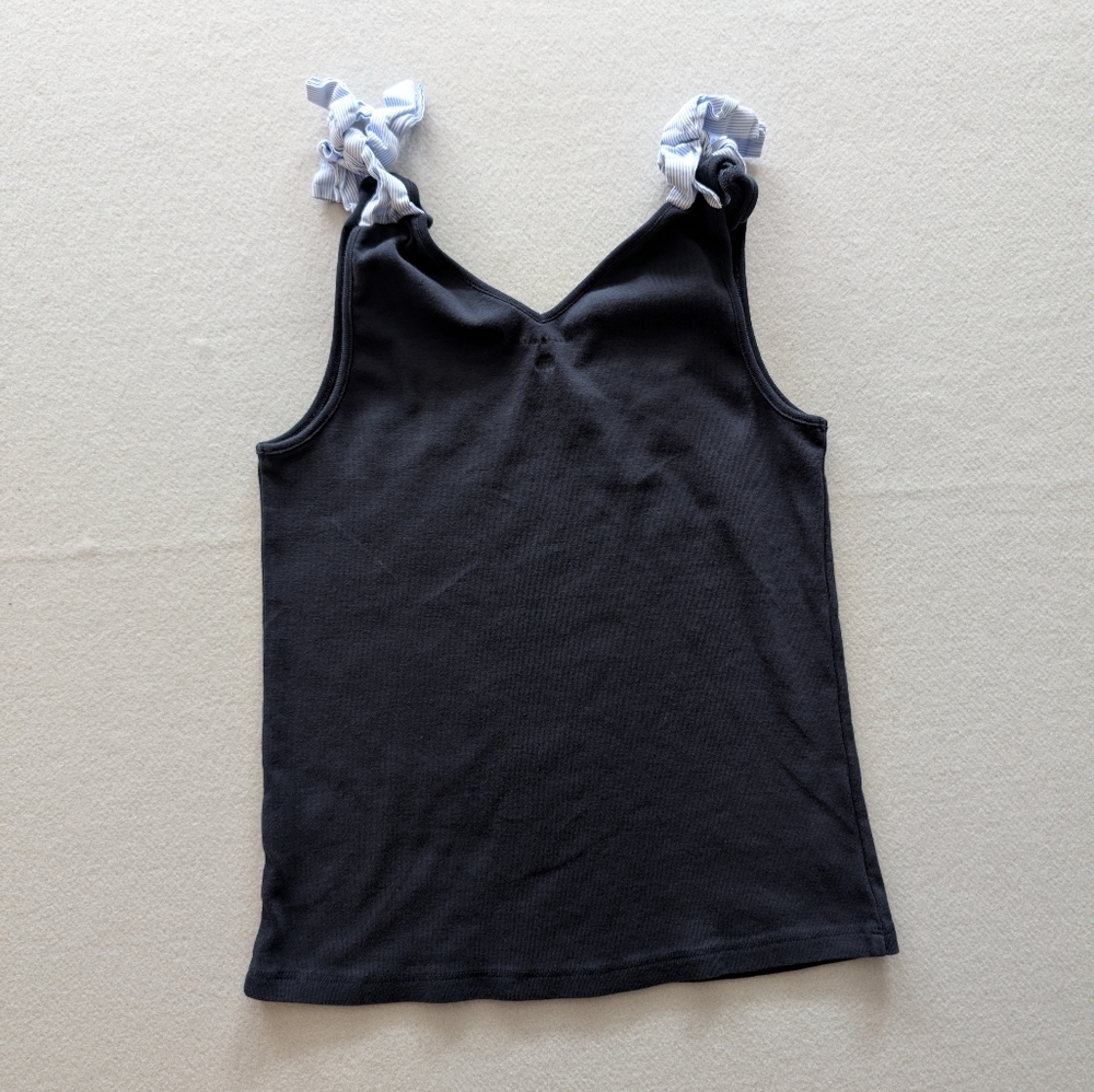 Tommy Hilfiger Navy V Neck Tank Top Striped Tie Shoulder 100% Cotton Sz S Preppy image 6